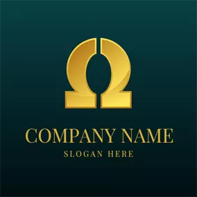 Metal Logo Yellow Omega Symbol logo design